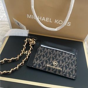 Michael Kits Small Metallic Logo Chain Card Case